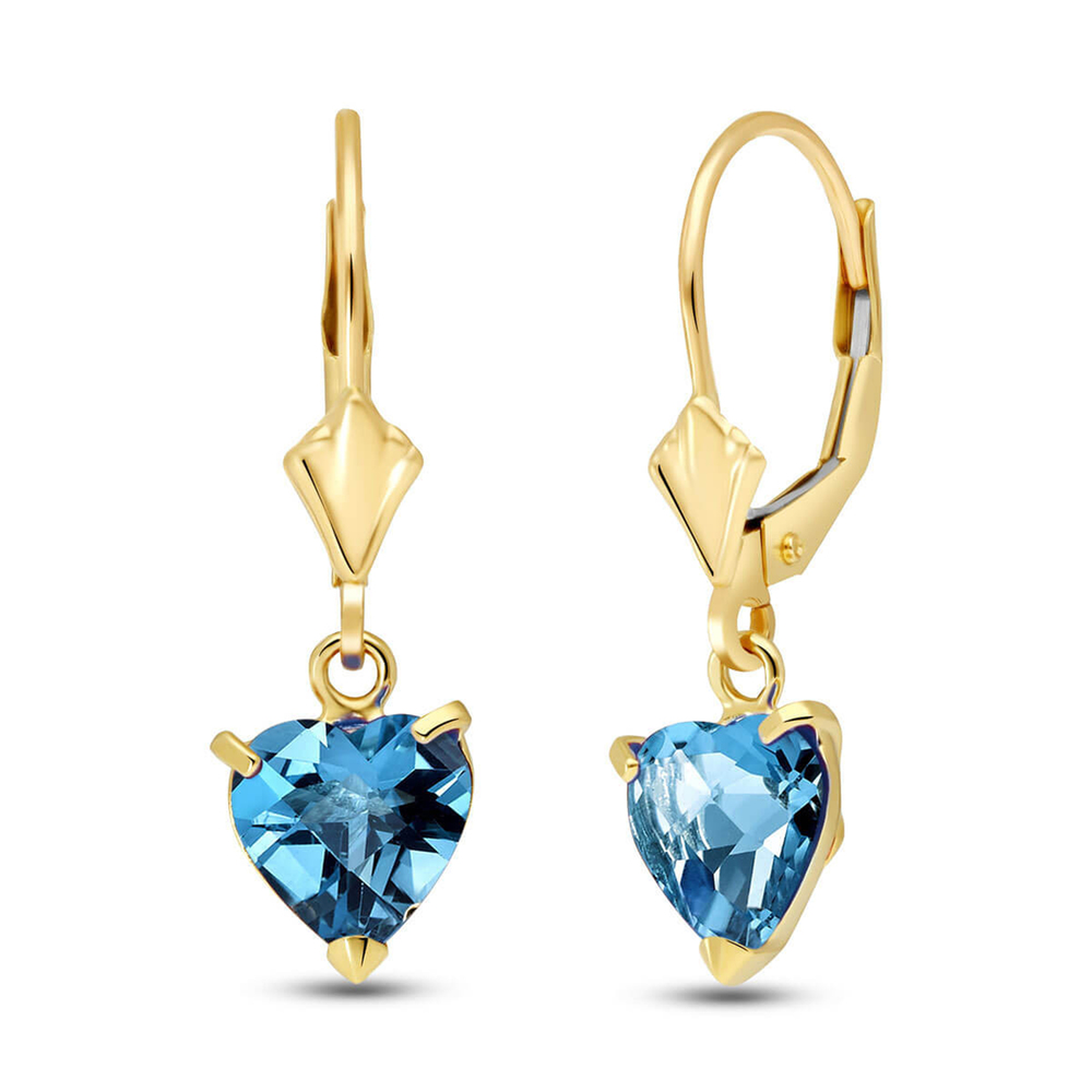 14K. GOLD LEVERBACK EARRING WITH NATURAL BLUE TOPAZ (Yellow Gold)